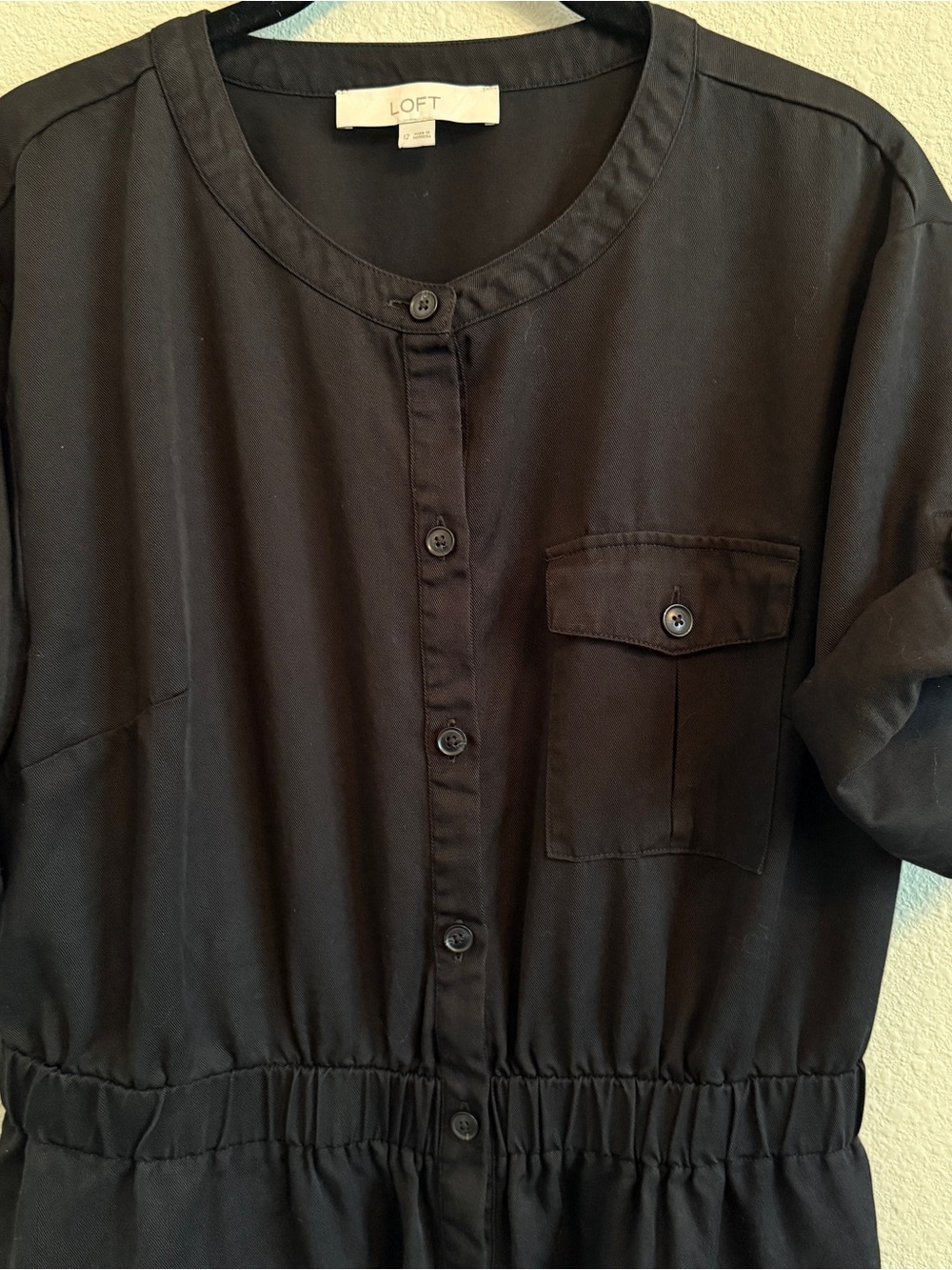 LOFT Black Button-Front Utility Midi Dress - Picture 2 of 4